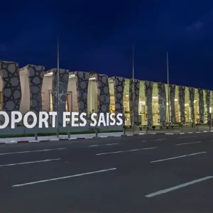 Exterior view of Airport Fès–Saïs , the main international airport serving the city of Fez, Morocco.