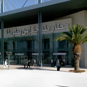 Exterior view of Airport Tanger, the main international airport serving the city of Tangier, Morocco.